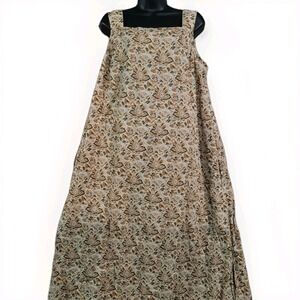 J Jill 100% Linen Cottagecore Midi Shift Dress Sz XLP Slvless Square Neck Floral